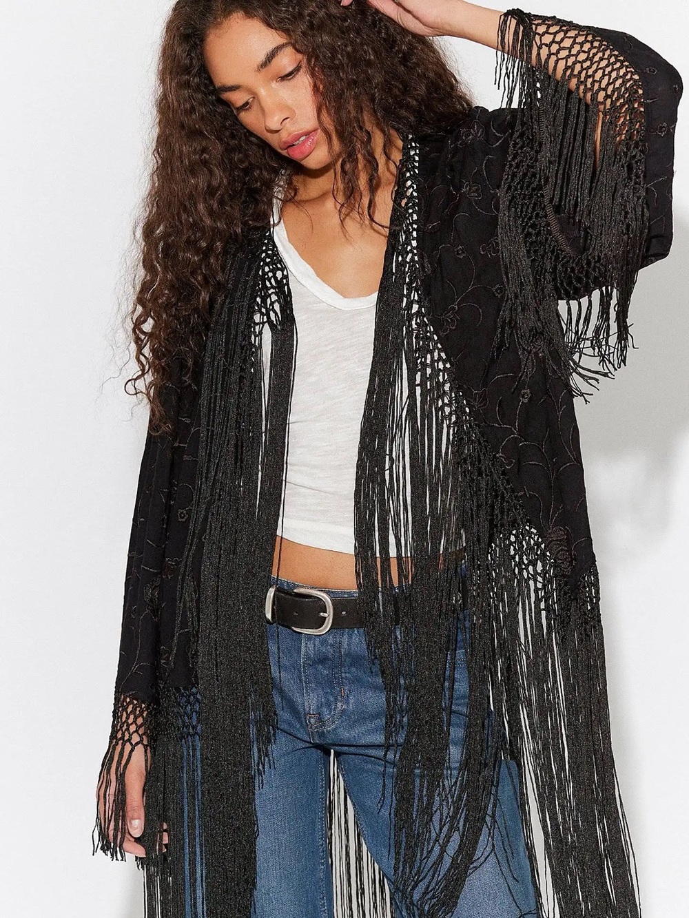 NWT FREE PEOPLE London Nights Piano Embroidered Duster | Black MSRP $98